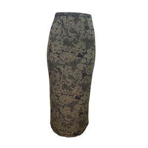 Market By Chicos Womens Gold Lace Floral Midi Skirt Stretchy Elastic Waist Sz 1